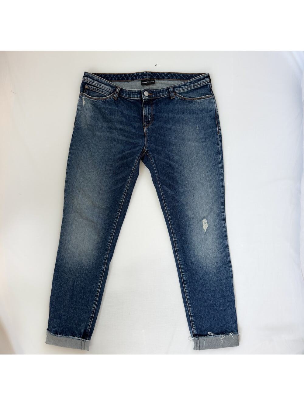 Emporio Armani Men's Slim Distressed Jeans Medium Wash Cropped Size 33